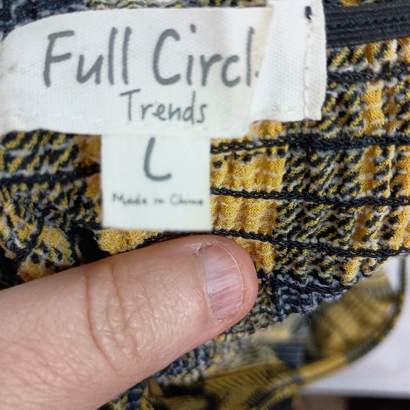 yellow Black peplum western Plaid Button-Up Top Preppy Patchwork fall blouse L - Picture 2 of 10